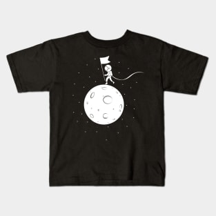 Black and White Moon Landing - White Kids T-Shirt